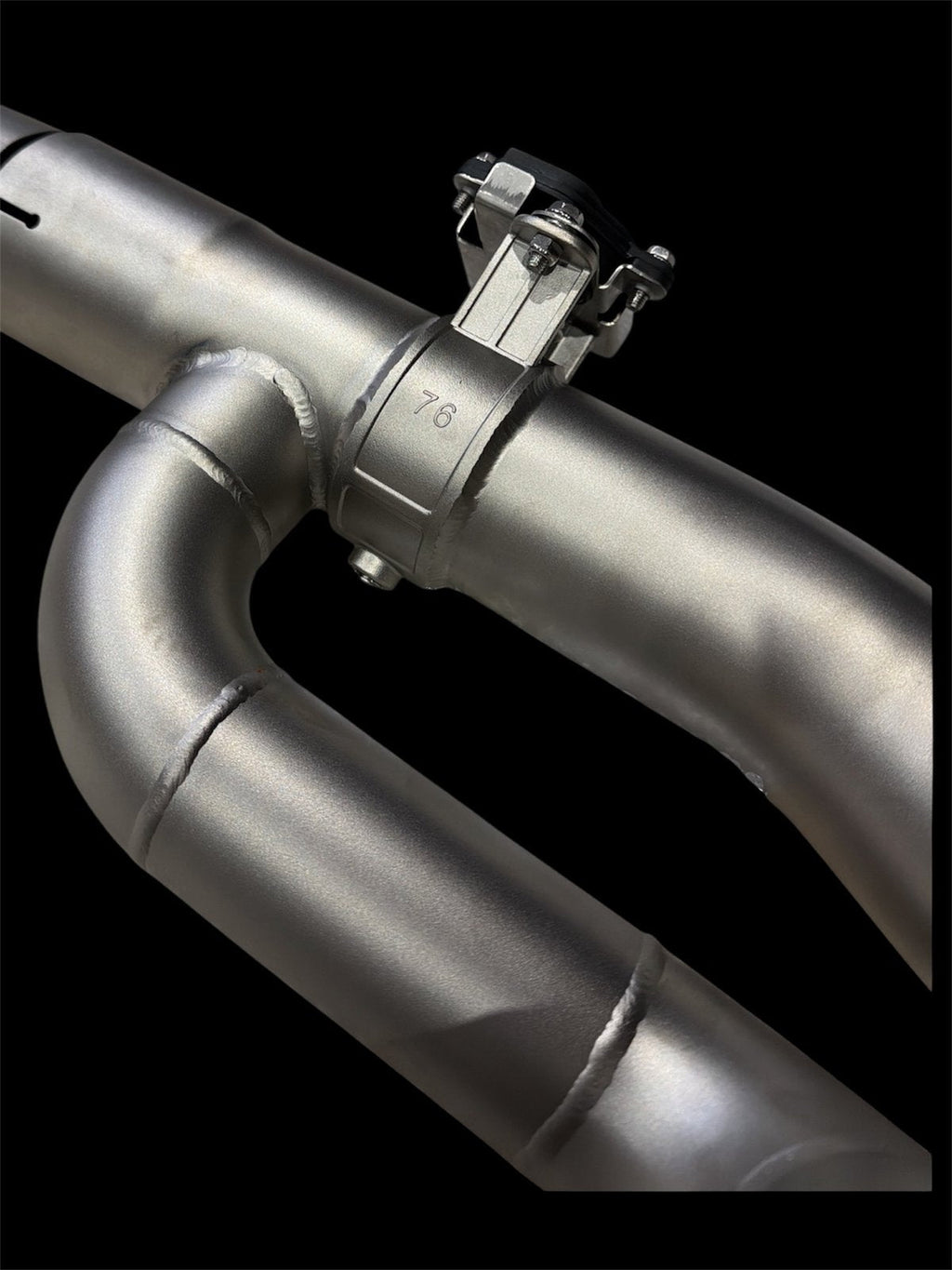 Electronic exhaust valve actuator and clamp detail with TIG welds